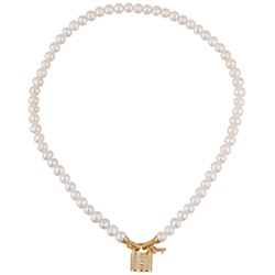 Колье (жемчуг белый 8мм, белый фианит; покрытие золото) 45см, Есть комплект