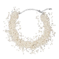 Колье Грозди (Майорка белая 3-7мм, SW белые; покрытие родий) 45-52см, Есть комплект