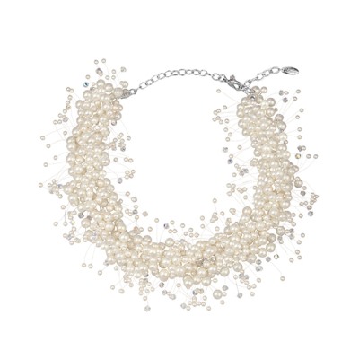 Колье Грозди (Майорка белая 3-7мм, SW белые; покрытие родий) 45-52см, Есть комплект