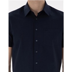Lacivert Basic Regular Fit Kısa Kollu Cepli Gömlek