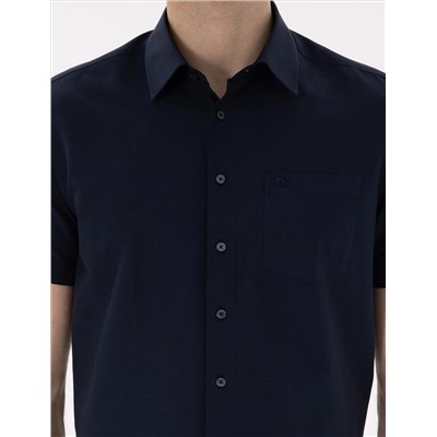 Lacivert Basic Regular Fit Kısa Kollu Cepli Gömlek