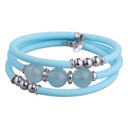 Браслет Терра (аквамарин 12мм, каучук голубой; покрытие родий), Есть комплект