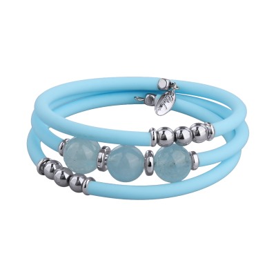 Браслет Терра (аквамарин 12мм, каучук голубой; покрытие родий), Есть комплект