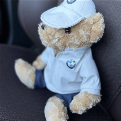 🧸 Плюшевый мишка (32см) в одежде с марками самых популярных китайских, европейских, японских, английских авто..вариант  🎁