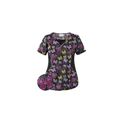 UA Butterfly Bounty Black Print Scrub Top