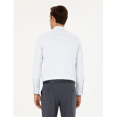 Açık Mavi Slim Fit Armürlü Uzun Kollu Gömlek