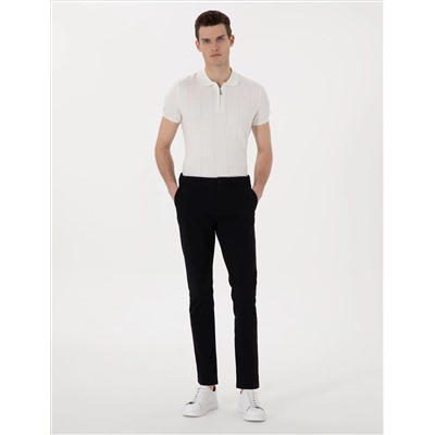 Siyah Slim Fit Beli Lastikli Kanvas Pantolon