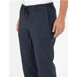 Lacivert Ekstra Slim Fit Çizgili Kumaş Pantolon