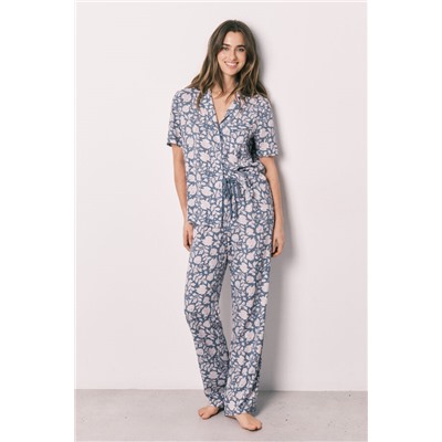 Pijama camisero viscosa estampado flores