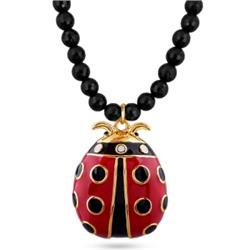 Колье Божья коровка (эмаль красная, черная, агат; покрытие золото) 45-50см, Есть комплект