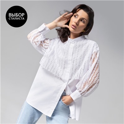 Рубашка комбинированная с вышивкой, Вне конкуренции (white snow)