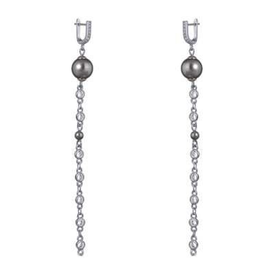 Серьги (Майорка темно-серая 10мм; покрытие родий), Есть комплект