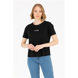 Kadın Siyah Bisiklet Yaka Tişört