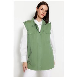 TRENDYOL MODEST Haki Beli Büzgü Detaylı Gabardin Dokuma Yelek TCTSS23YL00001