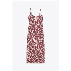 PRINTED RUSTIC MIDI LINEN BLEND DRESS