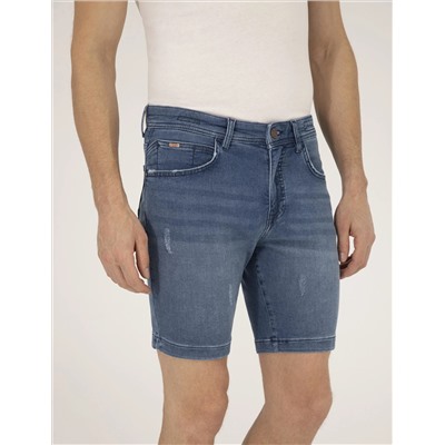 Koyu Mavi Slim Fit Jean Şort