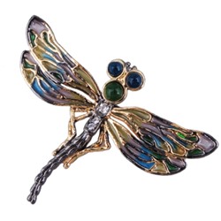 Брошь Стрекоза (эмаль микс; покрытие черный родий, золото) 5см, Есть комплект