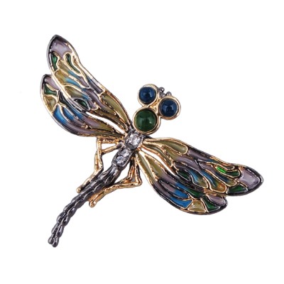 Брошь Стрекоза (эмаль микс; покрытие черный родий, золото) 5см, Есть комплект