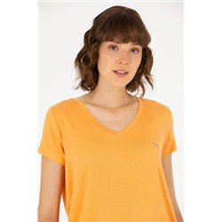 Kadın Turuncu V - Yaka Basic Tişört