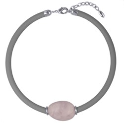Колье Терра (кварц розовый, каучук серый; покрытие родий) 45-50см, Есть комплект