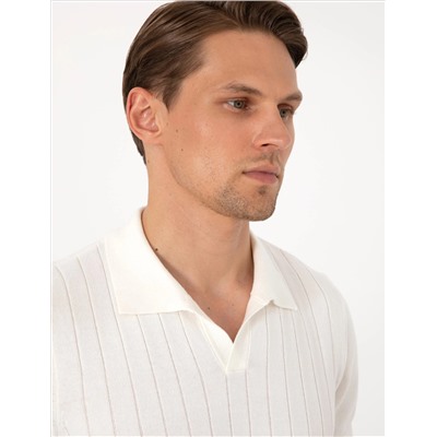 Ekru Slim Fit %100 Pamuk Polo Yaka Triko Tişört