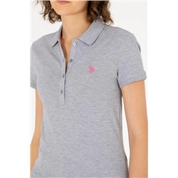 Kadın Gri Melanj Basic Polo Yaka Tişört