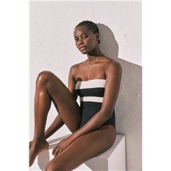 Bañador bandeau moldeador color block B&W