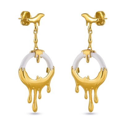 Серьги Оттепель (эмаль белая; покрытие золото), Есть комплект