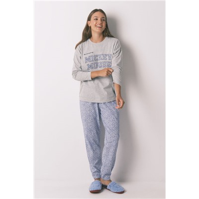 Pijama largo algodón Mickey gris