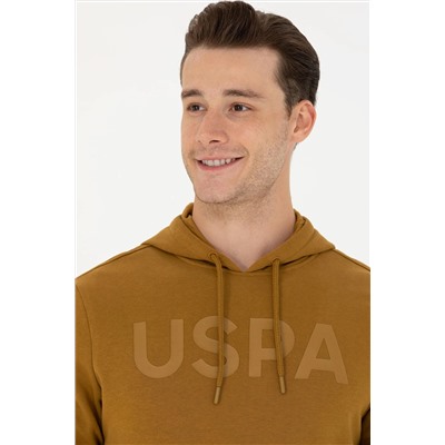Erkek Açık Haki Kapüşonlu Basic Sweatshirt