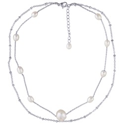 Колье (жемчуг 7-11мм белый; покрытие родий) 36-40см, Есть комплект