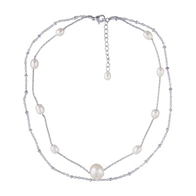 Колье (жемчуг 7-11мм белый; покрытие родий) 36-40см, Есть комплект
