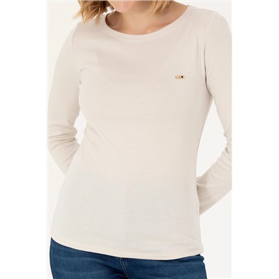 Kadın Krem Kayık Yaka Sweatshirt