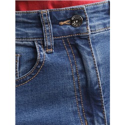 Джинсы трубы с декоративной стиркой из эластичного денима средней плотности