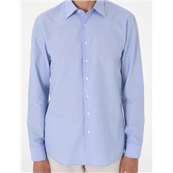 Açık Mavi Slim Fit Çizgili Uzun Kollu Gömlek