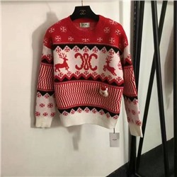 рождественская одежда Селин, трехмерное украшение куклы Санта-Клауса, свободный пуловер с длинными рукавами и узором лося в виде снежинок, зеленый, красный, [один размер подходит всем; ширина плеч 38, обхват груди 100, длина рукава 54, длина одежды. 57