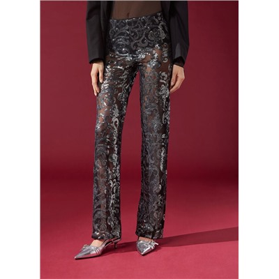 Palazzo-Leggings aus Tüll mit Pailletten