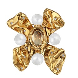 Брошь Грациоза (кристаллы SW шампань, Майорка белая; покрытие золото), Есть комплект