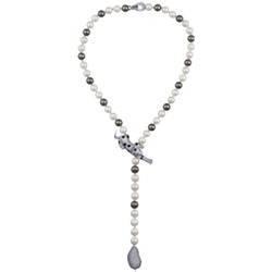 Колье Леопард (Майорка белая, темно-серая 10мм, фианит; покрытие родий) 55см, Есть комплект