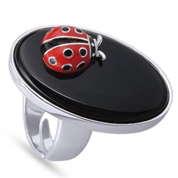 Кольцо Божья коровка (эмаль красная, черная; покрытие родий), Есть комплект