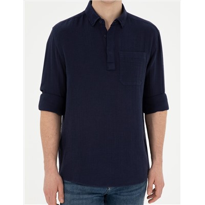 Lacivert Comfort Fit Uzun Kollu Gömlek