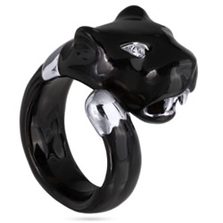 Кольцо Пантера (эмаль черная, кристаллы SW белые; покрытие родий), Есть комплект