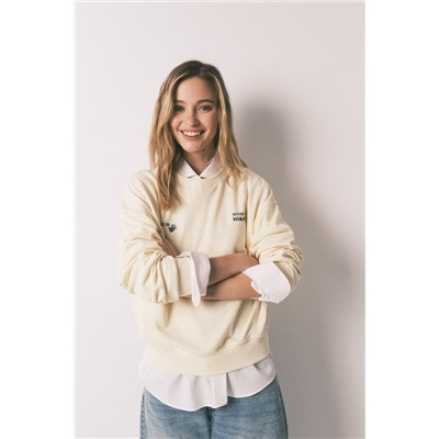 Sudadera corta lisa felpa algodón amarilla