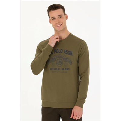 Erkek Haki Bisiklet Yaka Sweatshirt