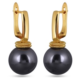 Серьги (Майорка 14мм темно-серая; покрытие золото), Есть комплект