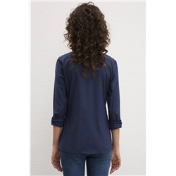 Kadın Lacivert Uzun Kollu Basic Gömlek