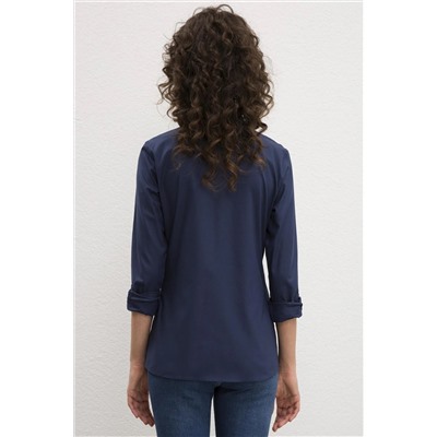 Kadın Lacivert Uzun Kollu Basic Gömlek