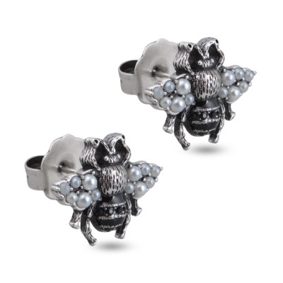 Пусеты (Майорка белая, кристаллы черные; покрытие античное серебро), Есть комплект