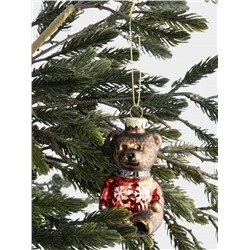 Игрушка елочная, 5х10 см, стекло, коричневая, Мишка в свитере, New year