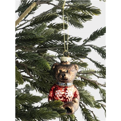 Игрушка елочная, 5х10 см, стекло, коричневая, Мишка в свитере, New year